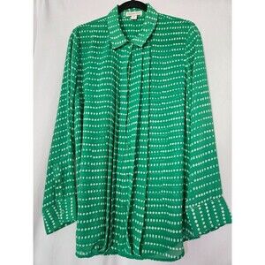 Coldwater Creek green white chiffon top shirt size L 14 polka dot blouse